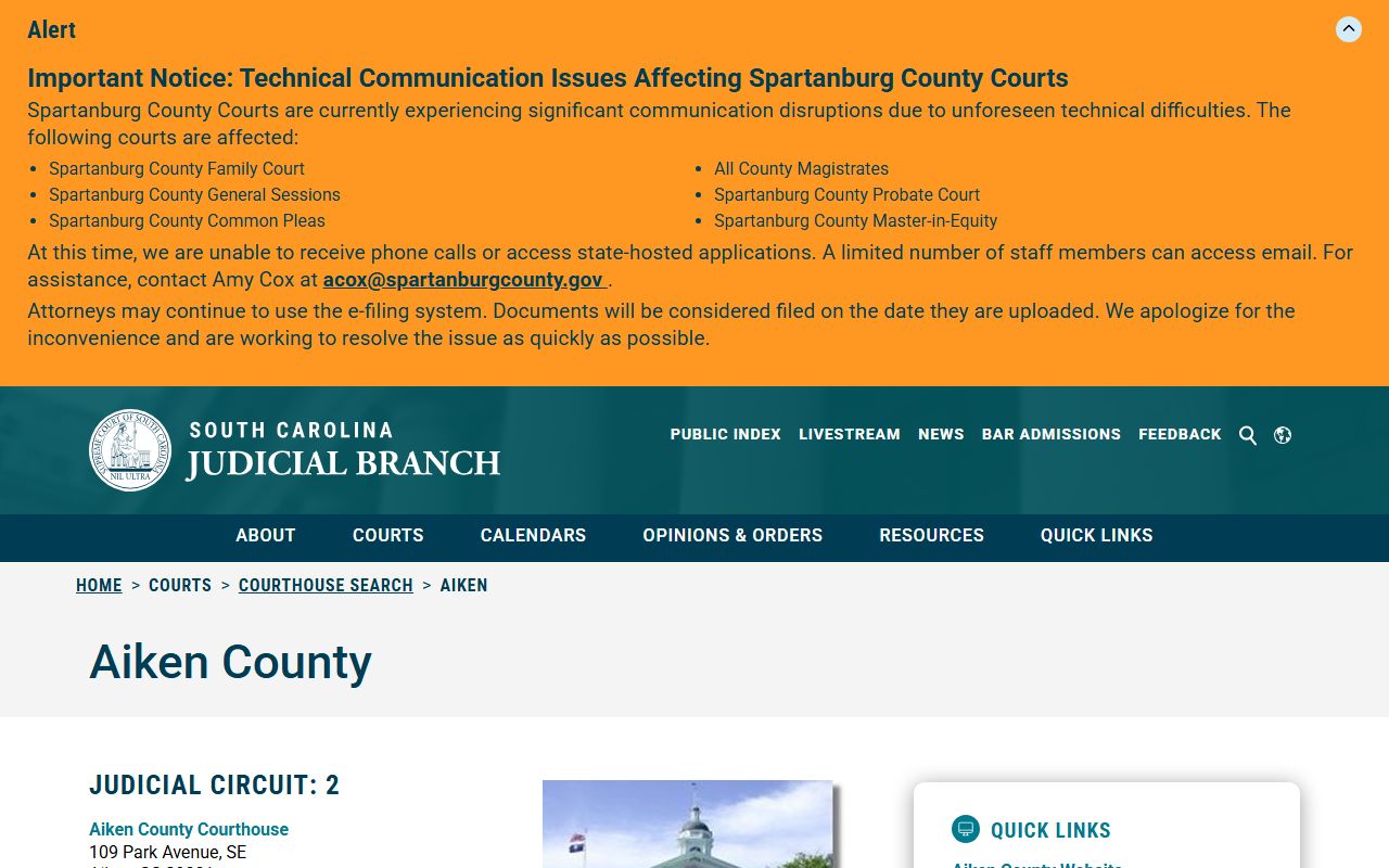 Aiken County court records after jail arrest courthouse search page